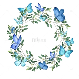蓝色唯美编制边框花环
