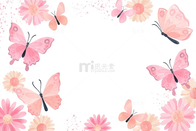 粉色唯美蝴蝶浪漫海报边框装饰