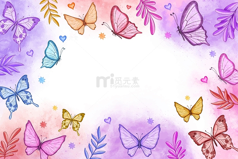 粉色水彩晕染蝴蝶边框