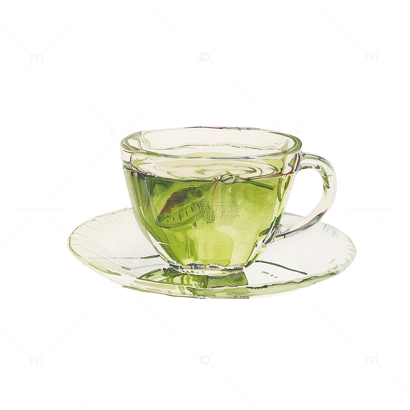 水彩风格绿茶