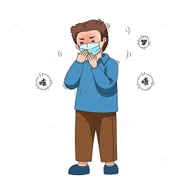 手绘卡通咳嗽人物青年元素