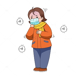 手绘卡通咳嗽妇女人物元素