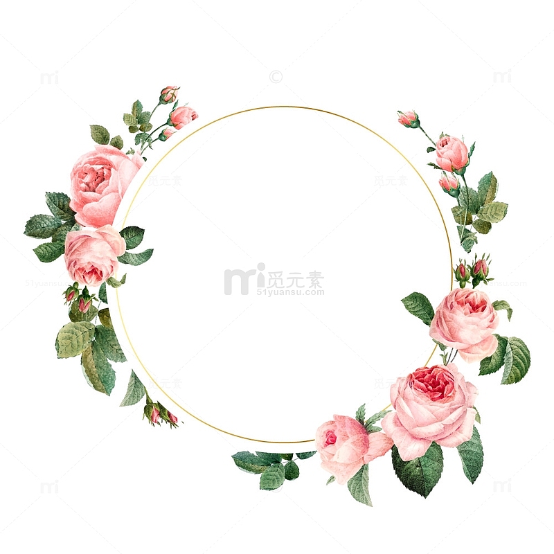 玫瑰月季花叶圆框文本框