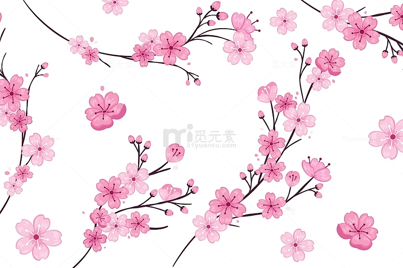粉色桃花花朵树枝元素