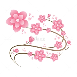 卡通手绘曲折桃花花枝