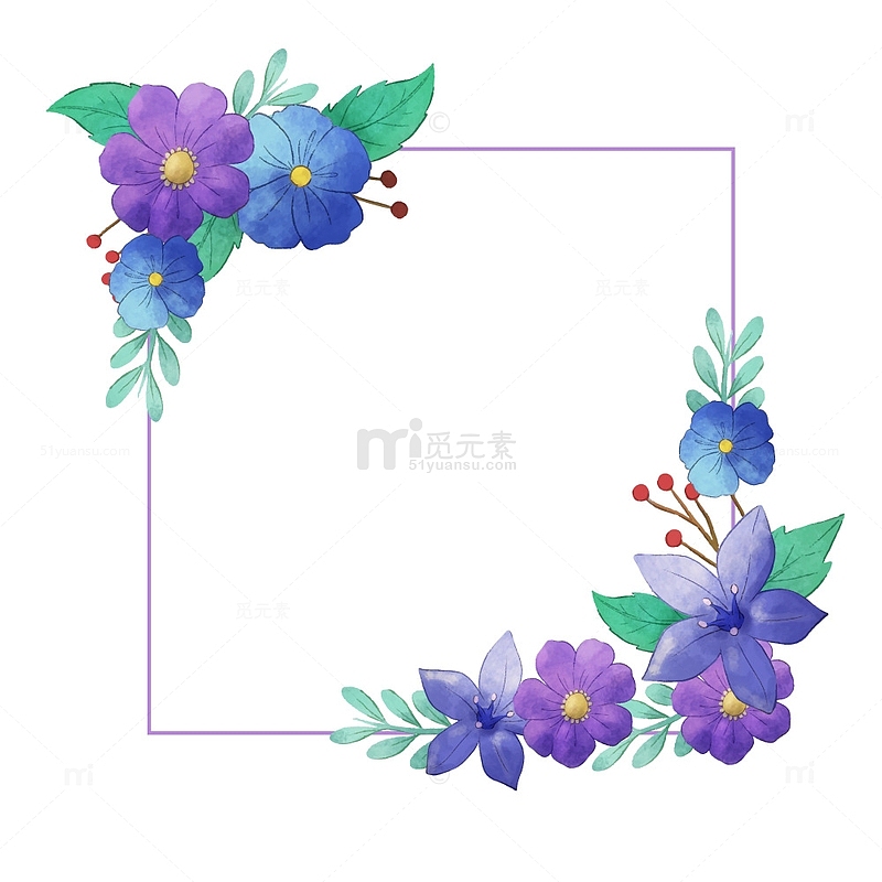 紫色水彩植物边框
