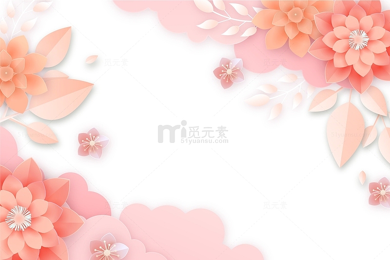 剪纸风粉色女神节花朵装饰