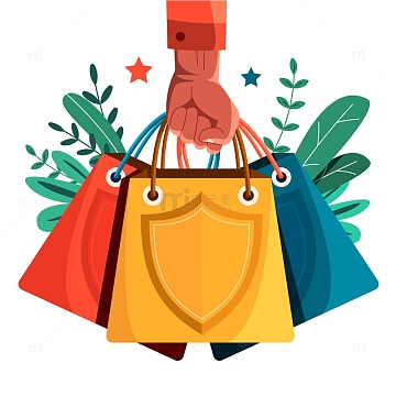 手提购物袋扁平插画