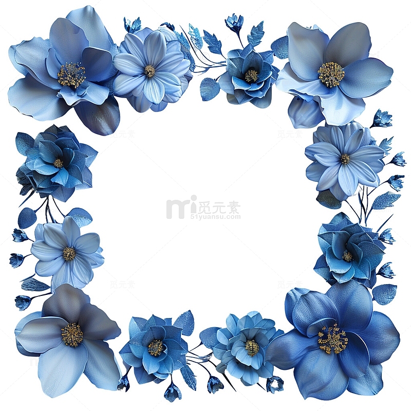 蓝色花环花朵边框