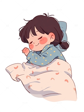 卡通手绘小女孩睡觉