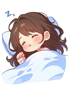 卡通手绘小女孩睡觉插画元素