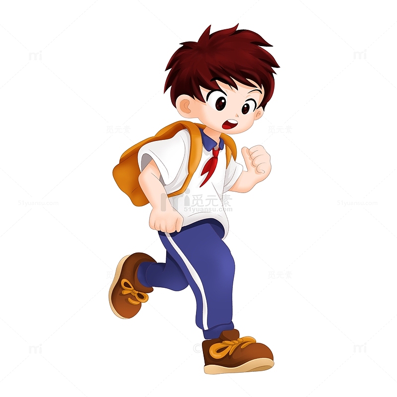 开学季奔跑上学的卡通儿童学生
