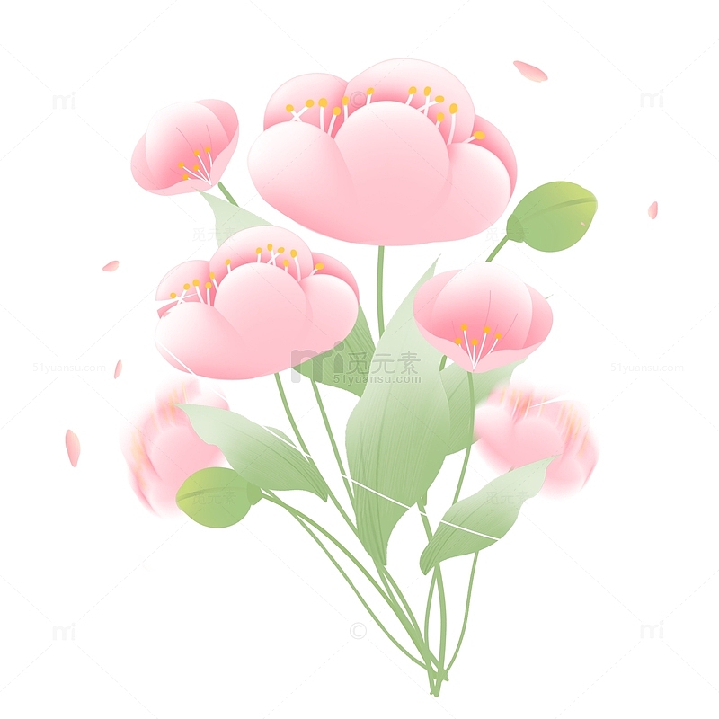 文艺小清新浪漫春天鲜花植物装饰海报元素