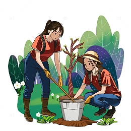 手绘植树节志愿者