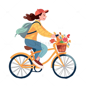 手绘骑自行车的女孩