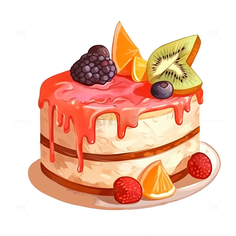 水果蛋糕手绘插画生日