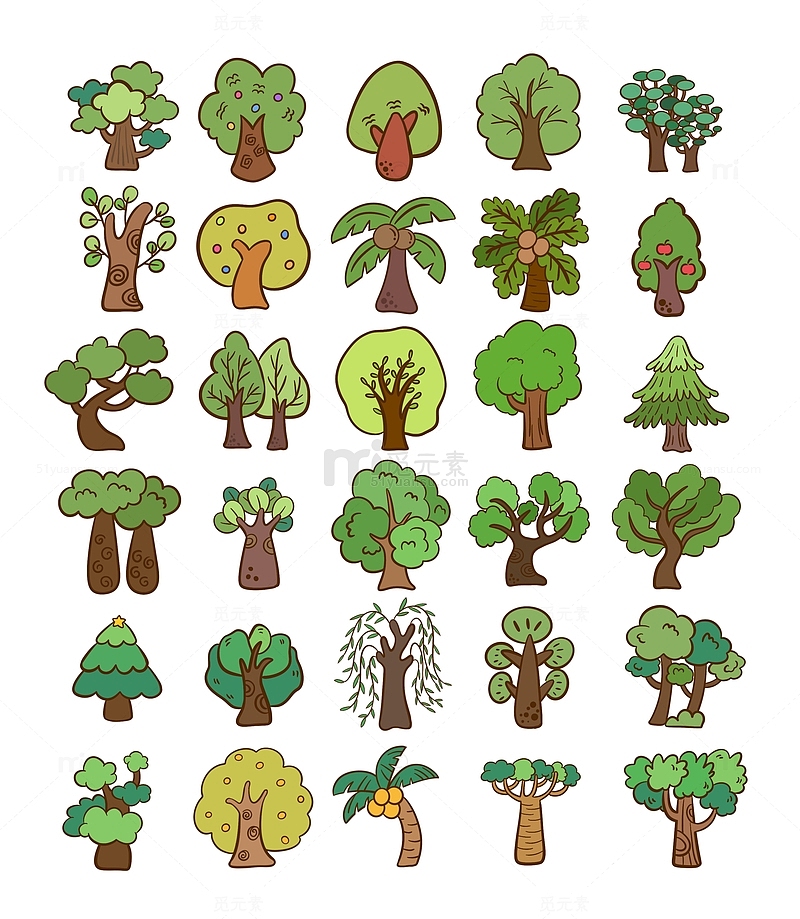 扁平卡通可爱树木图标