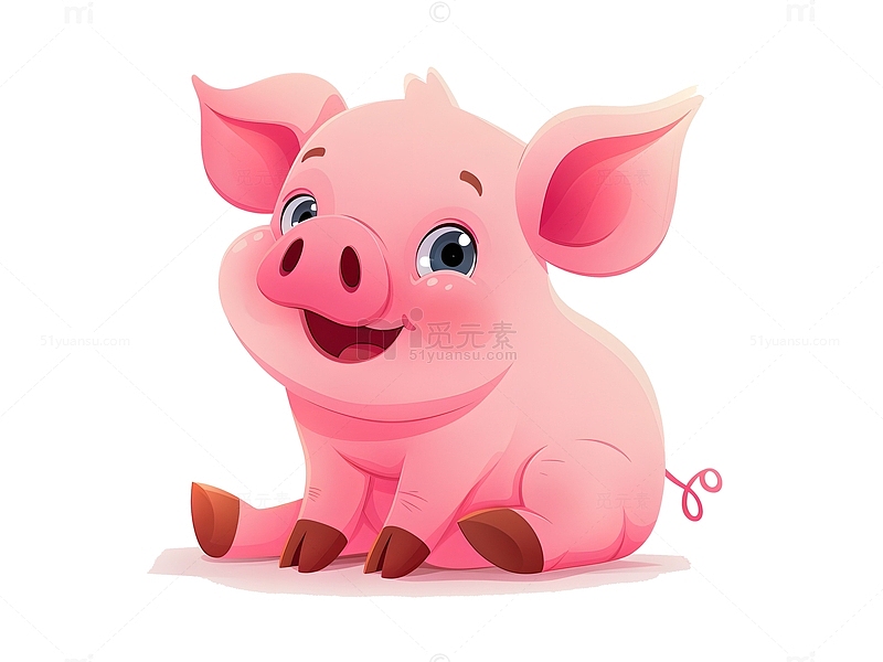 坐着微笑的可爱粉色小猪