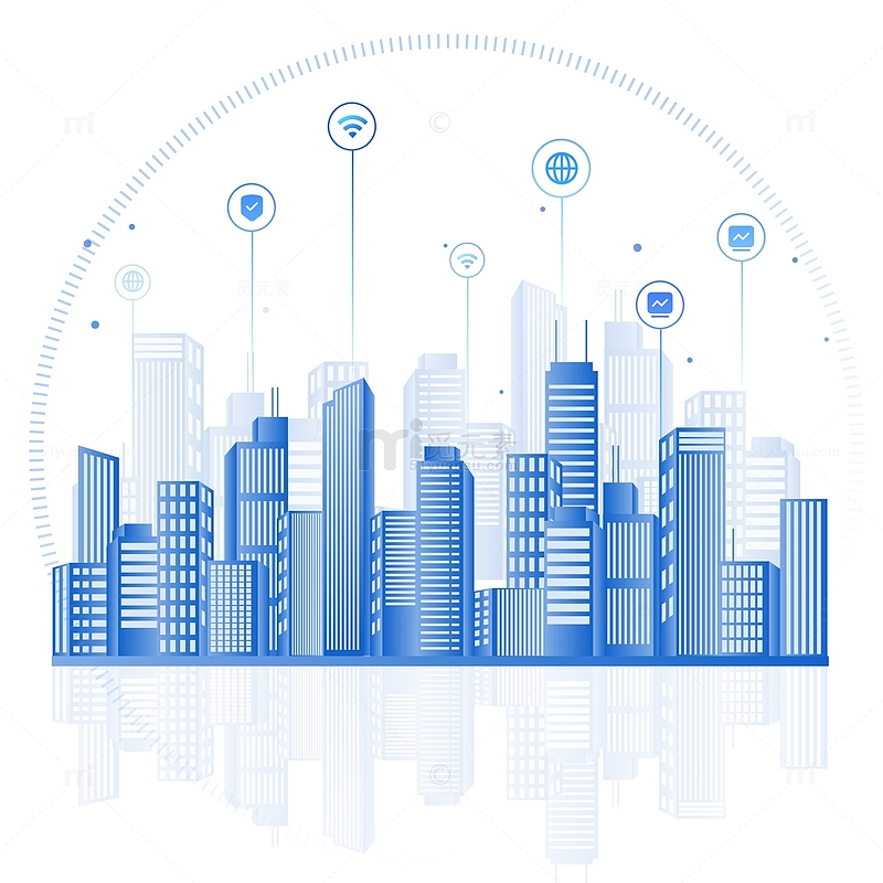 蓝色互联网建筑5G信号数据城市纹理元素