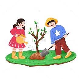 男孩女孩植树节