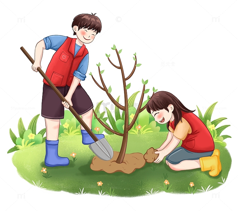 植树节志愿者种树铲泥