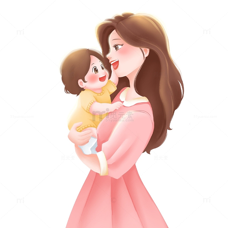 母亲节母亲怀抱婴儿厚涂插画元素