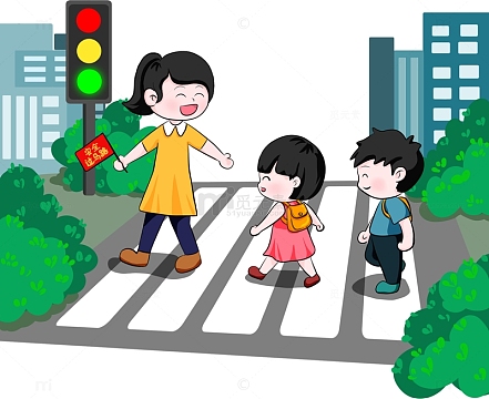 学生红绿灯安全过马路