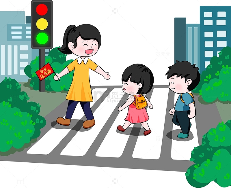 学生红绿灯安全过马路