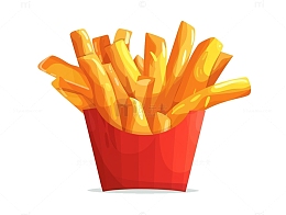 手绘薯条美食插画