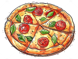 手绘披萨美食卡通插画