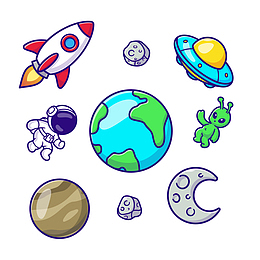 火箭星球宇航员卡通元素