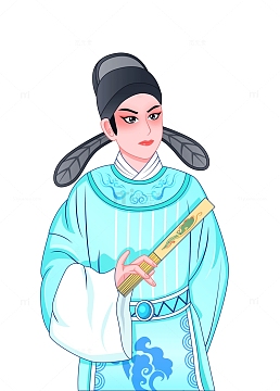 矢量卡通戏曲人物小生蓝色插画