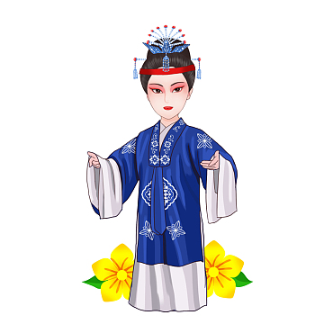 戏曲人物花旦蓝色京剧人物psdpng戏剧人物手绘卡通非遗文化传统psdjpg