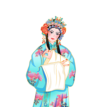 矢量卡通戏曲人物花旦蓝色京剧人物