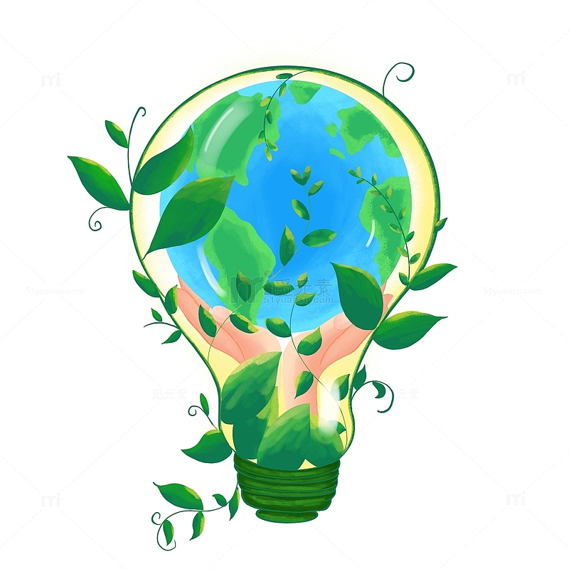 灯泡创意地球手绘绿色环保