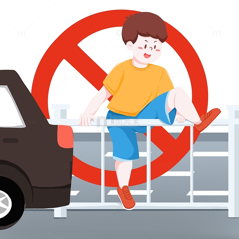 禁止学生跨越栏杆过马路交通安全插画
