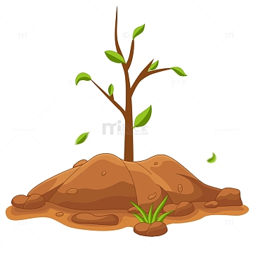 卡通土堆种树小树苗