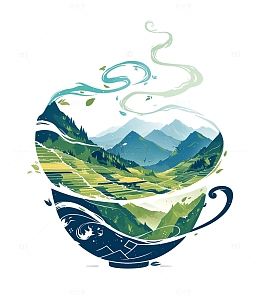 茶杯插画烟雾意境