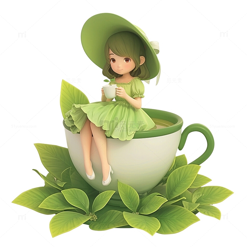 喝茶的女孩子3D