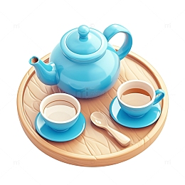 蓝色的茶具茶叶喝茶