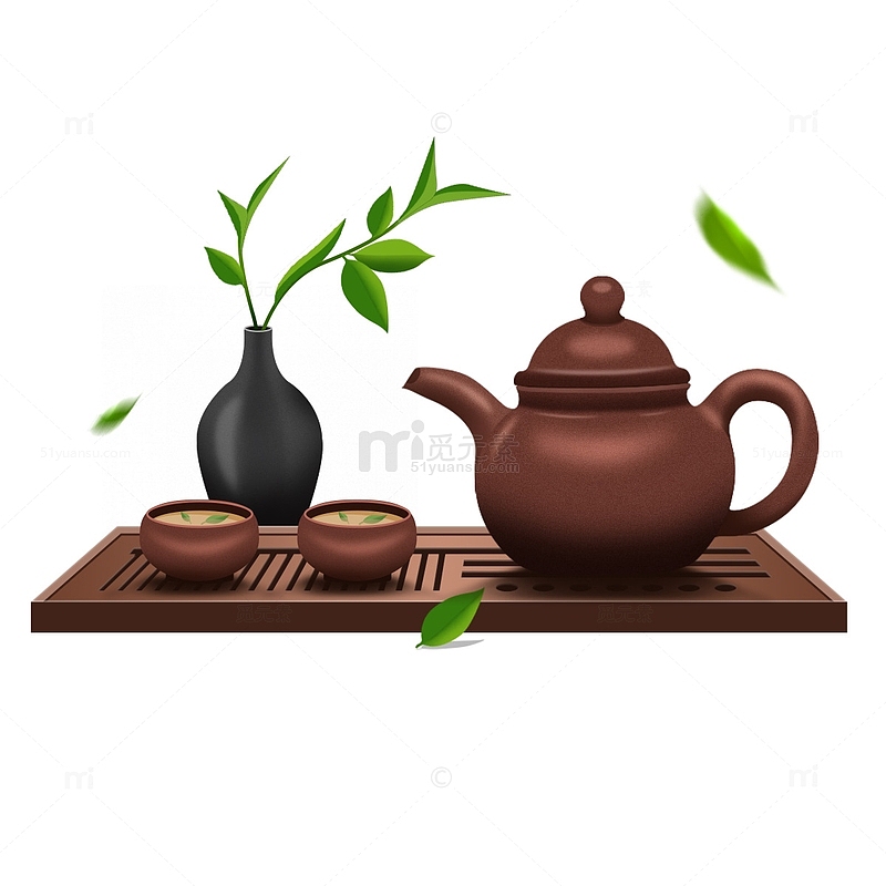 茶壶茶杯卡通手绘紫砂质感