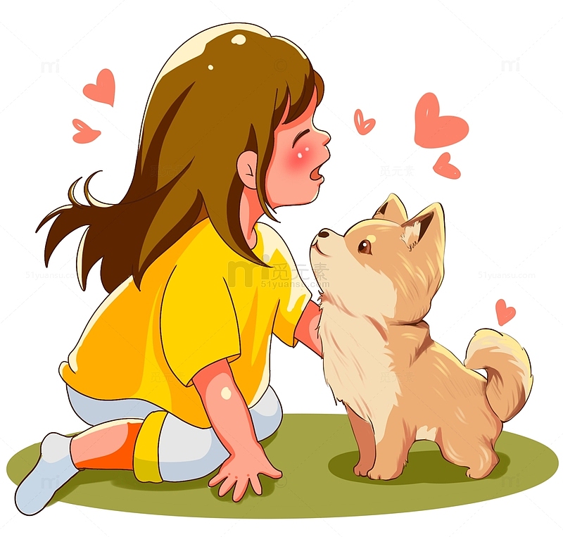 玩耍的小女孩与狗狗