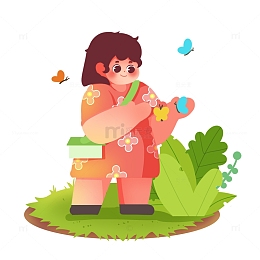 春季立春小女生捕抓蝴蝶