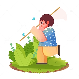 立春开春可爱男孩抓蝴蝶
