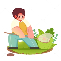 春天立春男孩捕抓蝴蝶