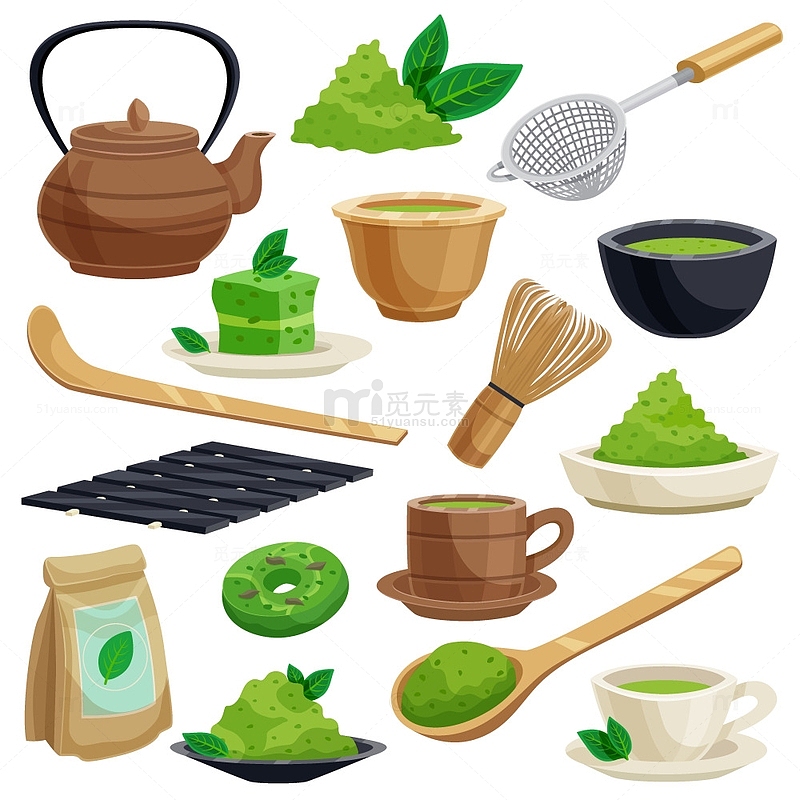 绿茶抹茶茶具食物元素