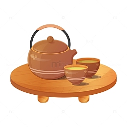 茶桌上的茶具插画