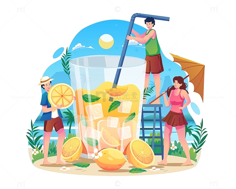 夏日冰柠檬茶创意元素海报