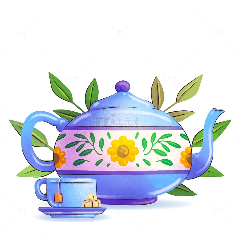 中国风茶壶手绘元素