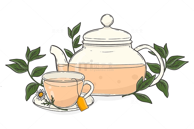 夏季透明茶壶茶杯下午茶元素